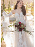 Detachable Pagoda Sleeve Strapless Sweetheart Neck Ivory Lace Tulle Wedding Dress